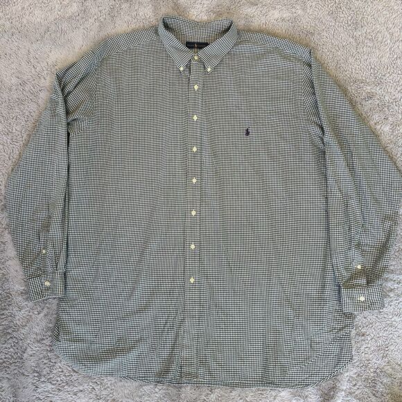Ralph Lauren Men’s Green Gingham Check Button Up Shirt 4XLT Tall Purple Pony - Picture 2 of 9